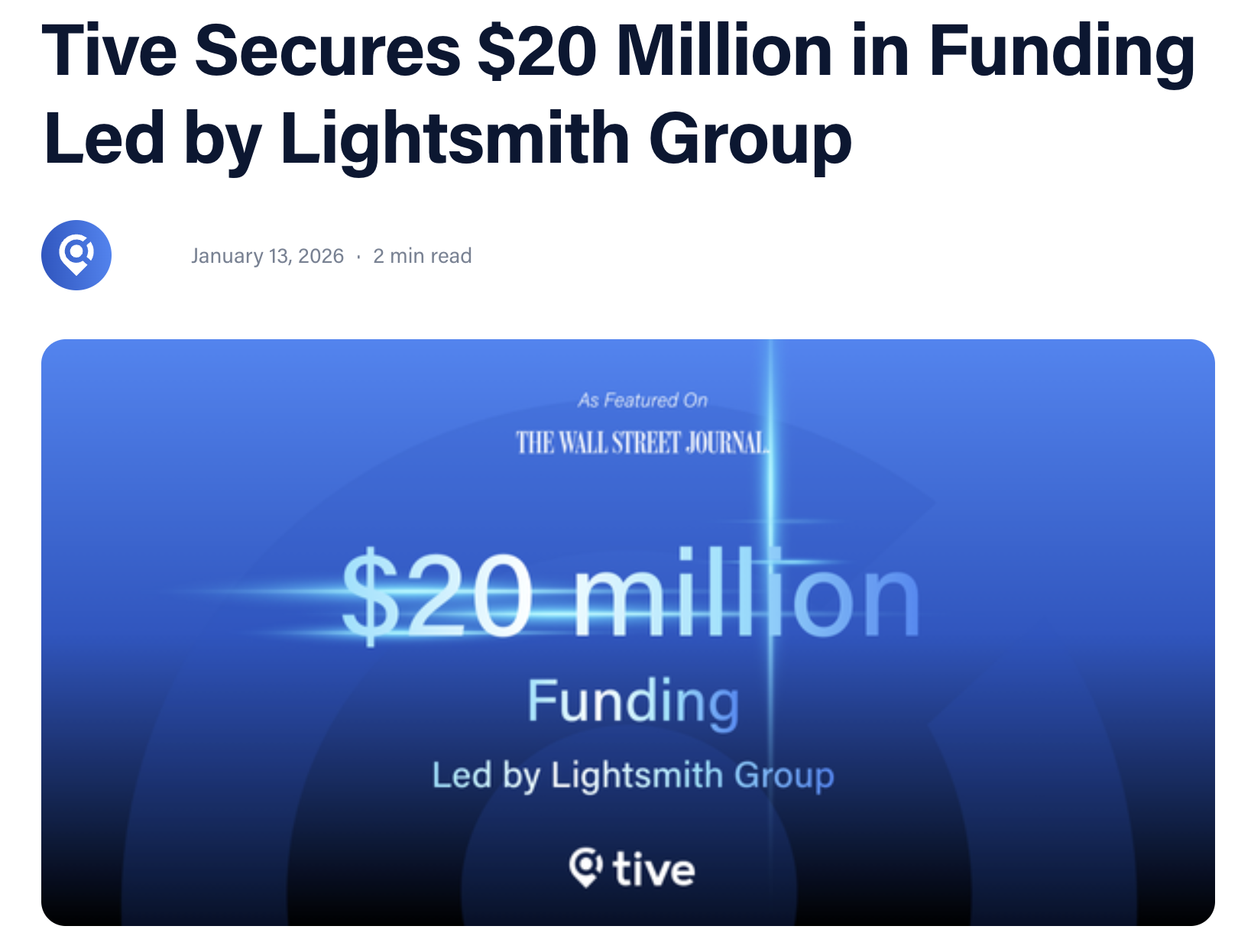 Tive (vertical AI) raises $20M led by Lightsmith at $500M+ valuation