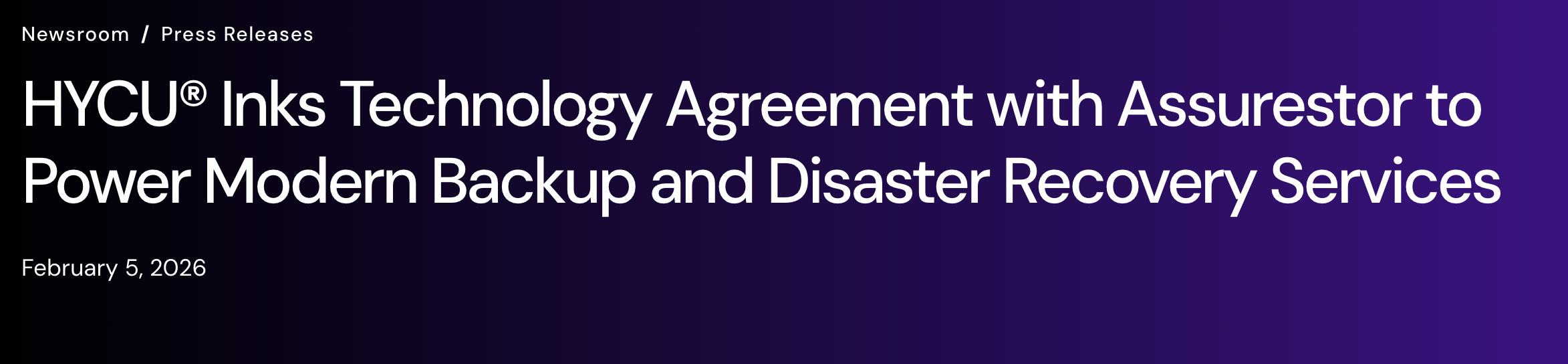 HYCU (Cloud) Signs Agreement with Assurestor